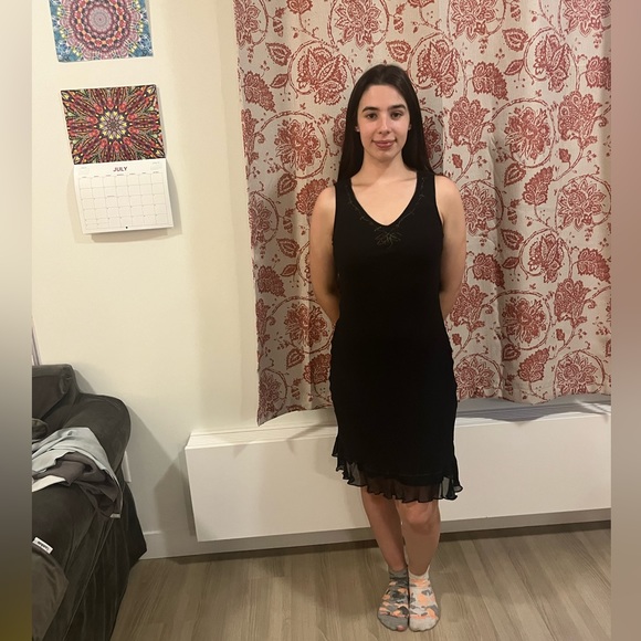 SOLD Silk Black Petite Embroidered Pretty Dress - Picture 5 of 8